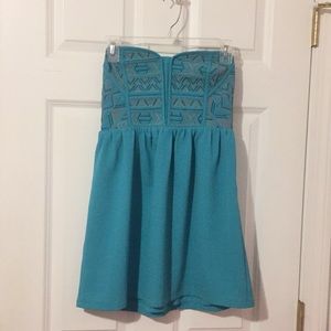 Light blue patterned strapless mini